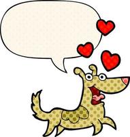 cartoon dog and love hearts and speech bubble in comic book style vector