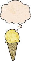 cartoon ice cream and thought bubble in grunge texture pattern style vector