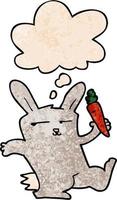 cartoon rabbit with carrot and thought bubble in grunge texture pattern style vector