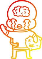 warm gradient line drawing cartoon big brain alien crying and waving goodbye vector