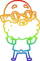 rainbow gradient line drawing cartoon curious man with beard and glasses vector