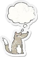 cartoon wolf and thought bubble as a distressed worn sticker vector