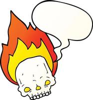 spooky cartoon flaming skull and speech bubble in smooth gradient style vector