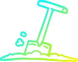 cold gradient line drawing cartoon shovel in dirt vector