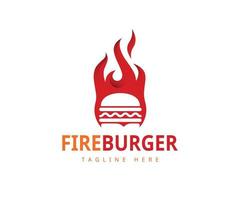 plantilla de diseño de logotipo de hamburguesa caliente. vector de diseño de logotipo de etiqueta de fuego de hamburguesa creativa.