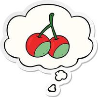 cartoon cherries and thought bubble as a printed sticker vector