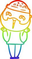 dibujo de línea de gradiente de arco iris hombre barbudo feliz de dibujos animados vector