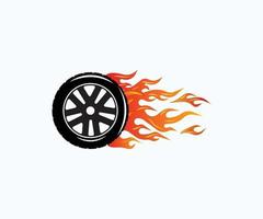 Wheel logo. Fast speed with a fiery trail Stock Vector. Tires logo design template. vector