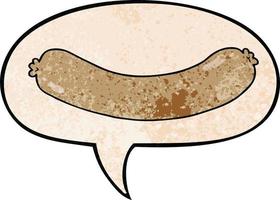 cartoon sausage and speech bubble in retro texture style vector