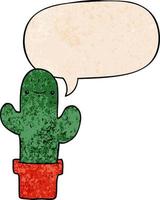 cartoon cactus and speech bubble in retro texture style vector