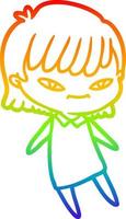 rainbow gradient line drawing cartoon woman vector