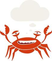 cartoon crab and thought bubble in retro style vector