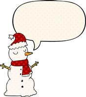 cartoon snowman and speech bubble in comic book style vector