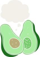 cartoon avocado and thought bubble in retro style vector
