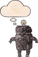 robot de dibujos animados y burbuja de pensamiento en estilo de patrón de textura grunge vector