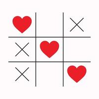 Tic Tac Toe Game with Red Heart and Cross Sign Mark In The Center Love card Flat Design Background Vector illustration