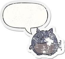 etiqueta engomada angustiada del gato de la historieta y de la burbuja del discurso vector