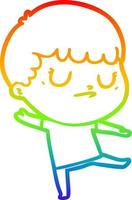 rainbow gradient line drawing cartoon grumpy boy vector