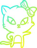 gato de dibujos animados de dibujo de línea de gradiente frío vector