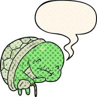 cute cartoon old turtle and walking stick and speech bubble in comic book style vector