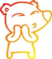 warm gradient line drawing cartoon whistling bear vector