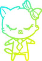 cold gradient line drawing cute cartoon business cat with bow vector