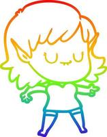 rainbow gradient line drawing happy cartoon elf girl vector