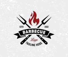 Best Barbecue Logo Design Template. Grill or BBQ Vintage Label, Badge Vector. vector