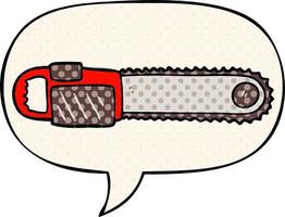 cartoon chainsaw and speech bubble in comic book style vector