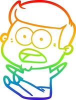 rainbow gradient line drawing cartoon shocked man vector