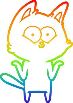 rainbow gradient line drawing cartoon cat shrugging shoulders vector