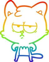 dibujo de línea de gradiente de arco iris gato de dibujos animados aburrido vector