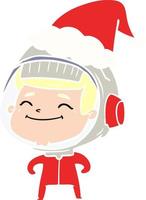 happy flat color illustration of a astronaut wearing santa hat vector