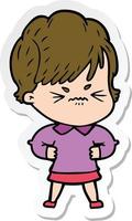 sticker of a cartoon frustrated woman vector