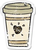 distressed sticker of a cartoon takeout coffee vector