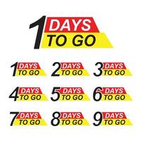 Countdown left days label. Number 1, 2, 3, 4 5 6 7 8 9 of days left to go Collection badges Sale vector