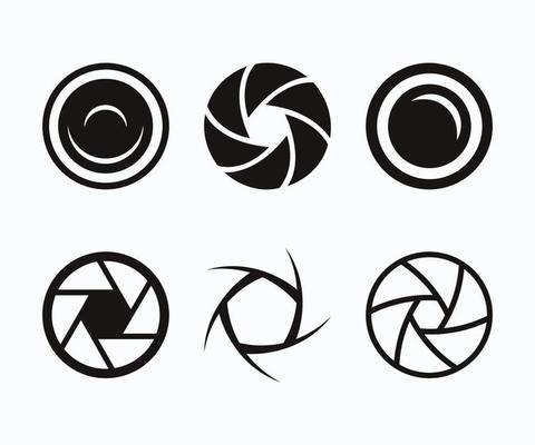 Black Camera Shutter Icons Set. Aperture camera shutter focus icons set.