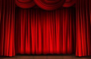 la cortina roja se cierra en el fondo del escenario. ilustración vectorial vector