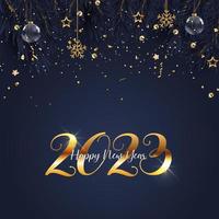 Golden 2023 Happy New Year Freeting Card. Vector Illustration