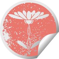 distressed circular peeling sticker symbol flower vector