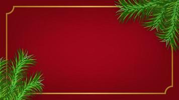 blank red background with gold frame and green pine branches vector