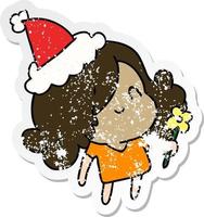 christmas distressed sticker cartoon of kawaii girl vector