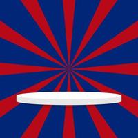 blank white round pedestal. circular podium on red and blue sunburst pattern background vector