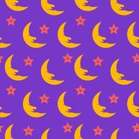 crescent moon with star seamless pattern on purple background. good night cartoon concept vector