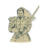 Samurai Warrior Swordfight Stance Drawing vector