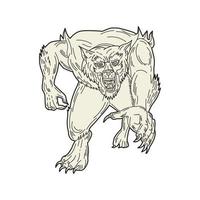 Werewolf Monster Running Mono Line vector