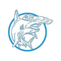 Hammerhead Shark Circle Mono Line vector