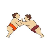 Rikishi Sumo Wrestler Pushing Side Mono Line vector