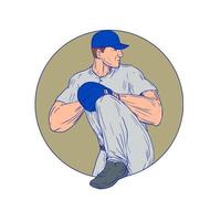 American Baseball Pitcher Throw Ball Circle Drawing vector