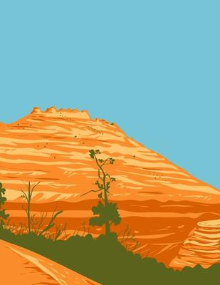 Canyon National Park Vector Art - Zion Canyon In Zion National Park Along Zion Park Blvd In Springdale Utah Wpa Poster Art Vector